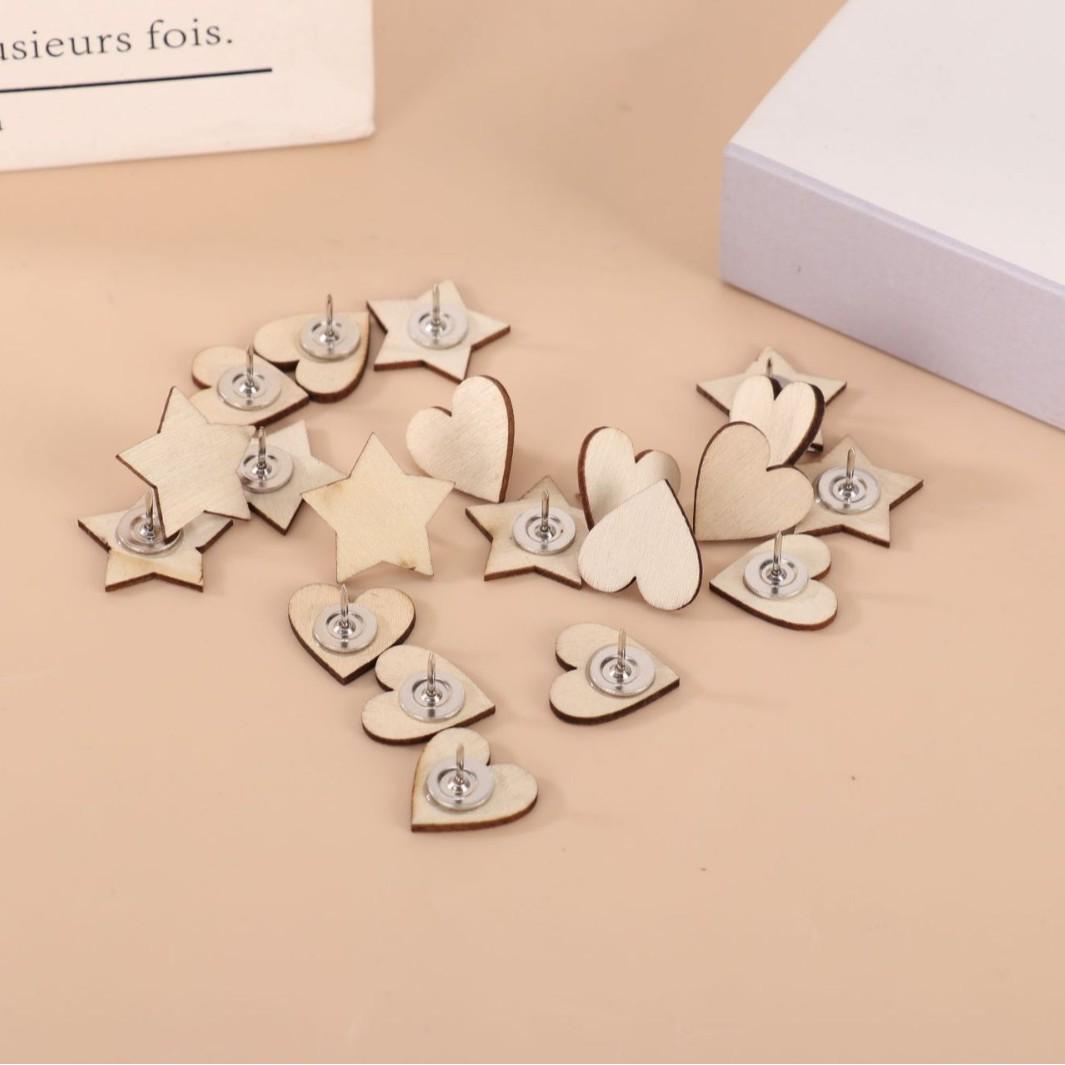 

Wooden Push Pins - Creative Heart & Star Designs for Office & Kindergarten Photo Clips Heart style
