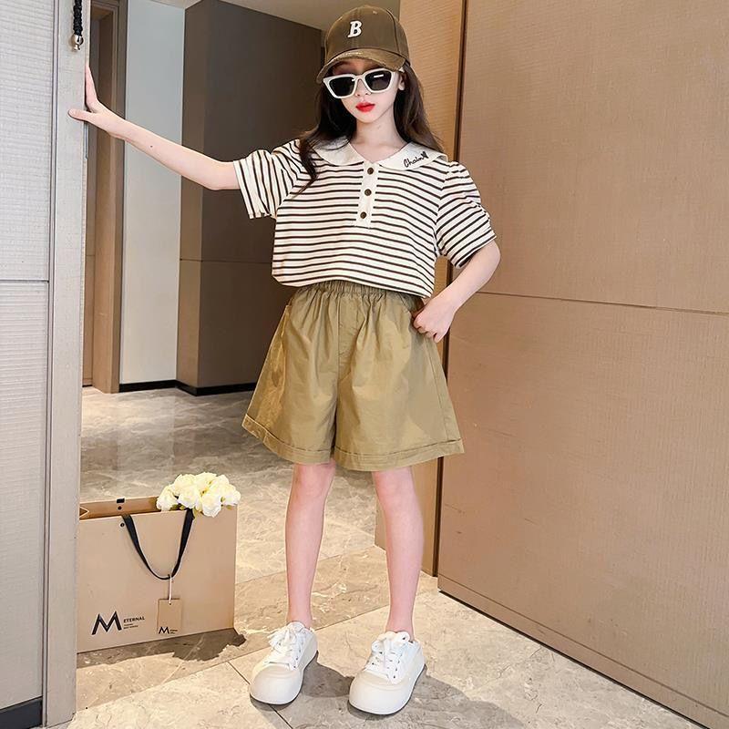Summer Girls'  Clothing Sets  Casual Short Sleeve T-shirts Short Pants Two-piece Set Cute Children Clothes Suits
