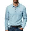 Men's Casual Long Sleeve Button-Down Collar Pullover Shirt with Pocket, Cotton-Linen for Everyday Wear