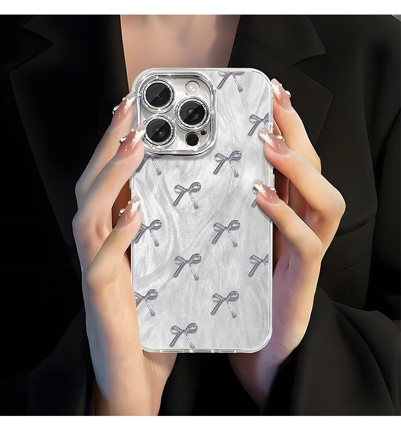 Silver Bow for IPhone 16 Mobile Phone 15 Shell 14 Protection for IPhone 13 Set 12 Silicone Full Package 11pr