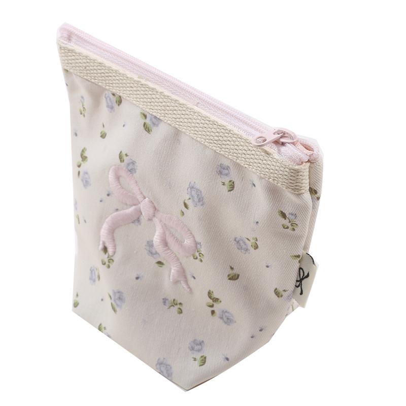 Fashion Pocket Cosmetic Bag New Floral Waterproof Bow Embroidered Makeup Bag Canvas Jewelry Organizer Travel Storage Bag