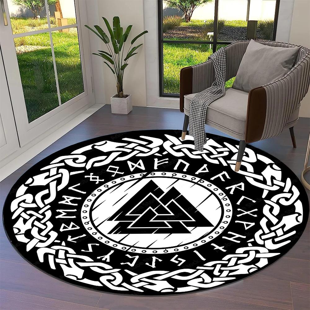 

Tree of Life Viking Yggdrasil Valknut Round Carpet Rug for Living Room Bedroom Sofa Decor,Kid Paly Area Rug Non-slip Floor Mat Diameter 60cm