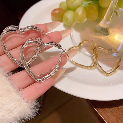 European & American Metal Multi-Layer Heart Earrings for Women - Light Luxury Niche High-End Design
