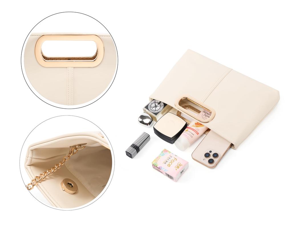 MUDUO 3-Way Clutch Bag for Women, Handbag, Crossbody Bag, Shoulder Bag, Fashionable Large Party Bag for Weddings, School Events, etc. (Ivory)