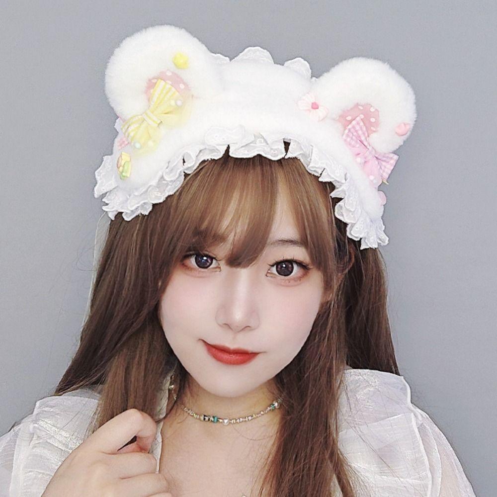 Lace Bear Ear Hair Band Furry Lolita Bandeau Funny Cat Ears Headband  Lolita Accessories
