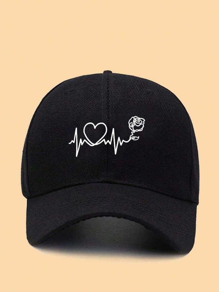 Pink Heart And Butterfly ECG Print Baseball Cap For Women Outdoor Sun Protection Hat