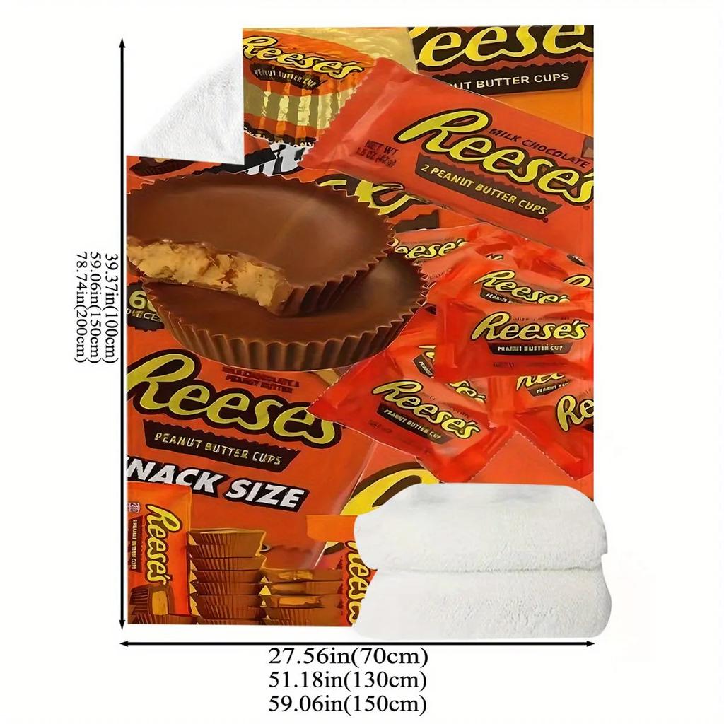 Reese's Peanut Butter Cups Blanket - Sweet Candy Design, Perfect for Couch Snuggles & Bedroom Decor