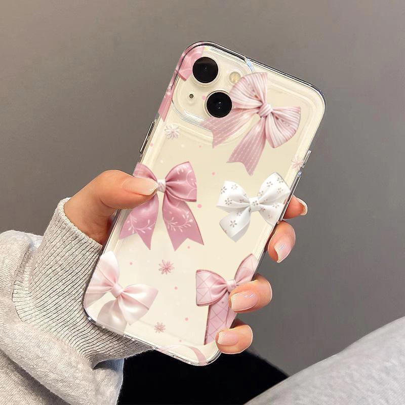 Pink Bow Design Transparent TPU Phone Case for Xiaomi 15T 14T Pro 12T 14 13T Pro 11 Lite 4G 5G Poco X7 F7 F6 X6 X5 F5 Pro Cover