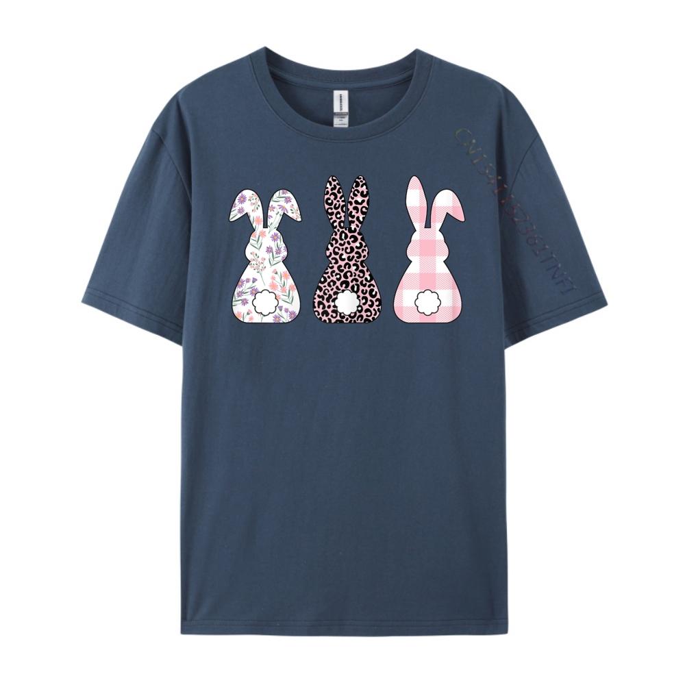 Süße Rosa Leopard Karomuster Blume Frohe Ostern Hase Kaninchen Grafik T-Shirts Vintage Streetwear Oberteile T-Shirt