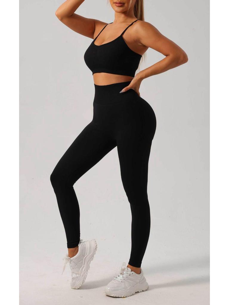 Peach Breathable Elastic Tight-Fit Yoga & Running Fitness Pants Set