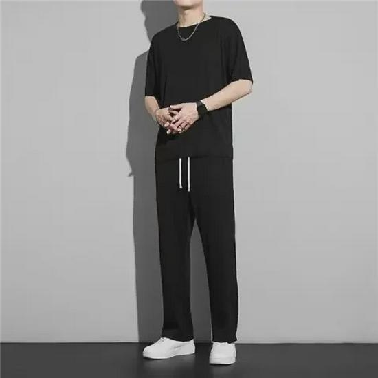 Men's Ice Silk Casual Two-Piece Summer Set: Short-Sleeve T-Shirt & Trousers Sportswear