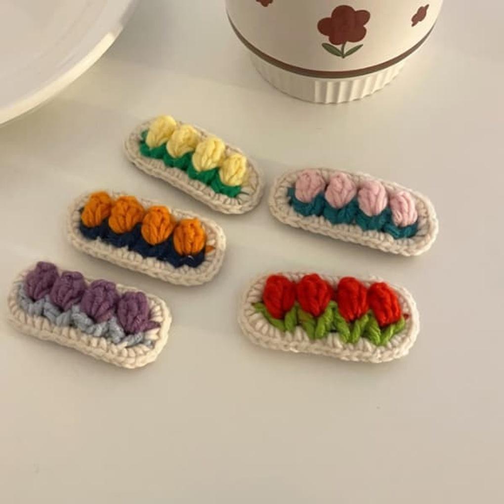 Women's knitted yarn flower snap hairpin hairpin