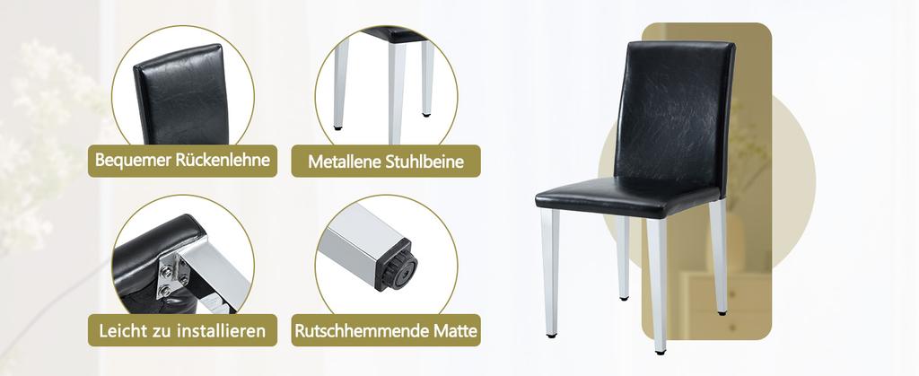[2 Minimalist Dining Chairs] European Light Luxury In Black-Silver: Black PU Leather + Silver Metal Legs, Fits Modern Dining Rooms, Living Rooms.