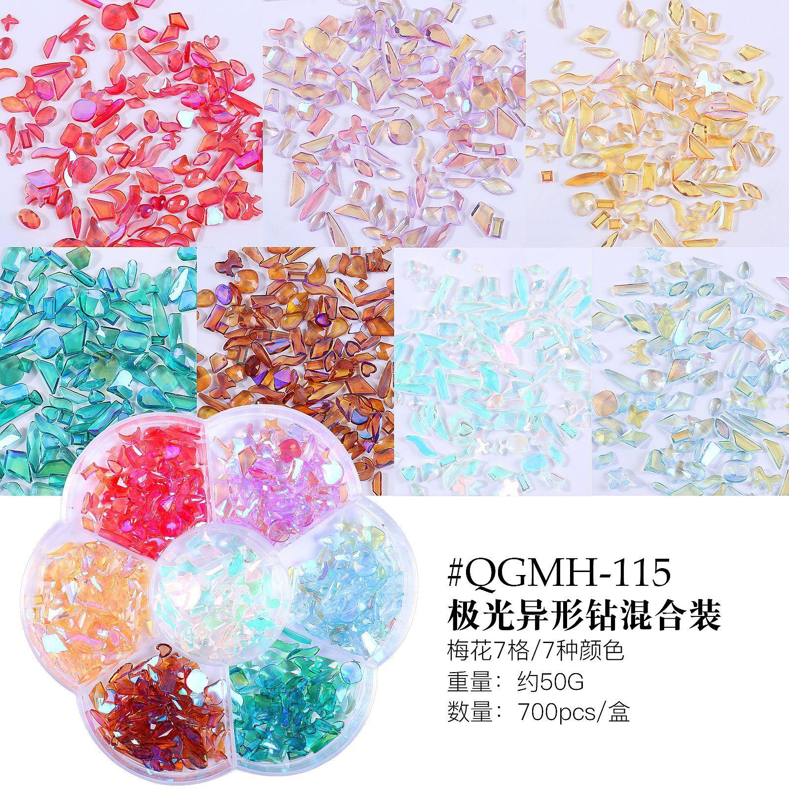 

7 Grid Plum Blossom Nail Art Jewelry Resin Special-Shaped Flat-Bottomed Diamond Magic Aurora Transparent Nail Art Jewelry Mixed