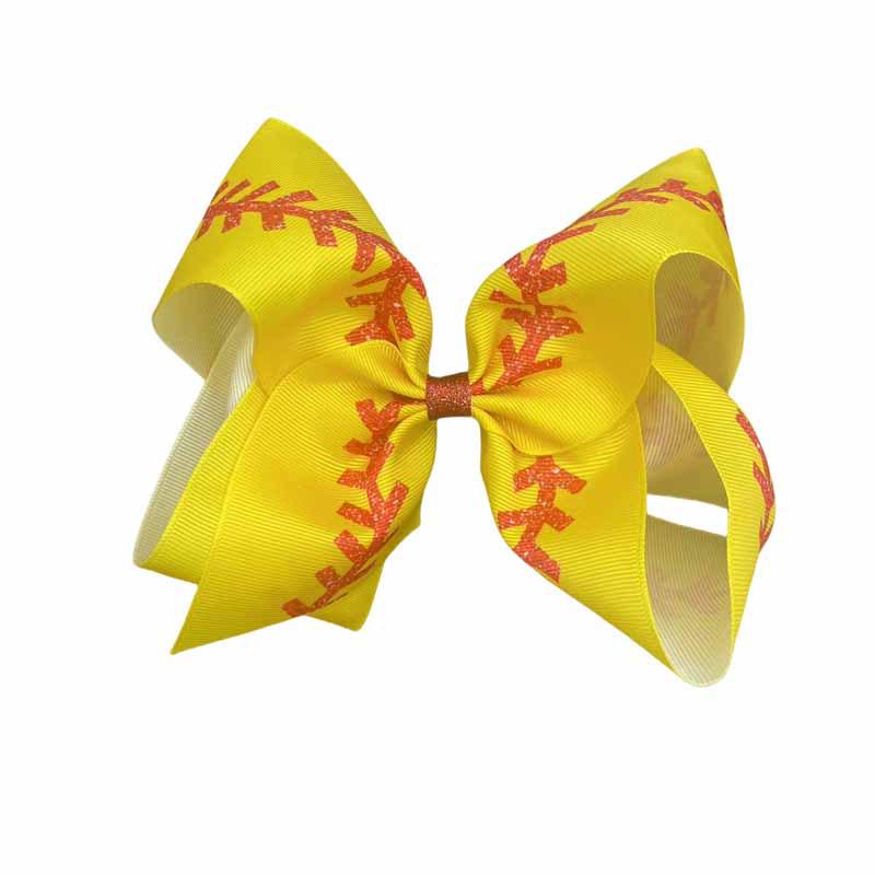 Yellow Baseball Print Glitter Ribbon Bow Hair Clip for Sports жёлтый