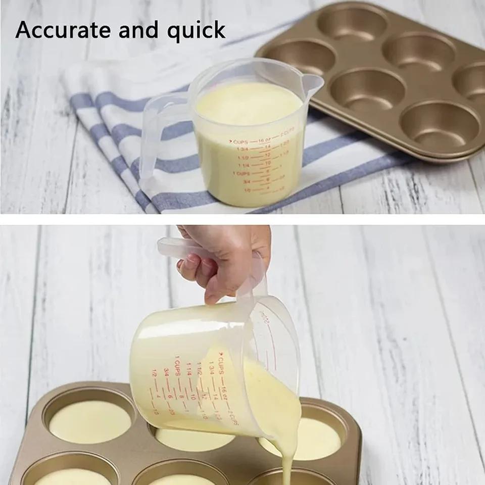 Kitchen Food Grade 0.25L 0.5L 1L Plastic Tip Mouth Pot Pour Spout Clear Measuring Cup Household Baking Scale Cup Kitchen Tool