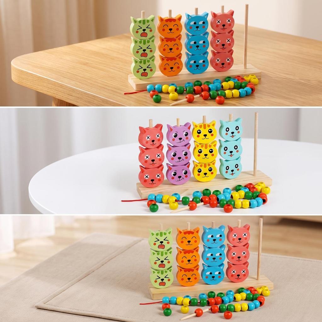 Developmental Cat Stacking Blocks Fine Motor Toy with Hand-Eye