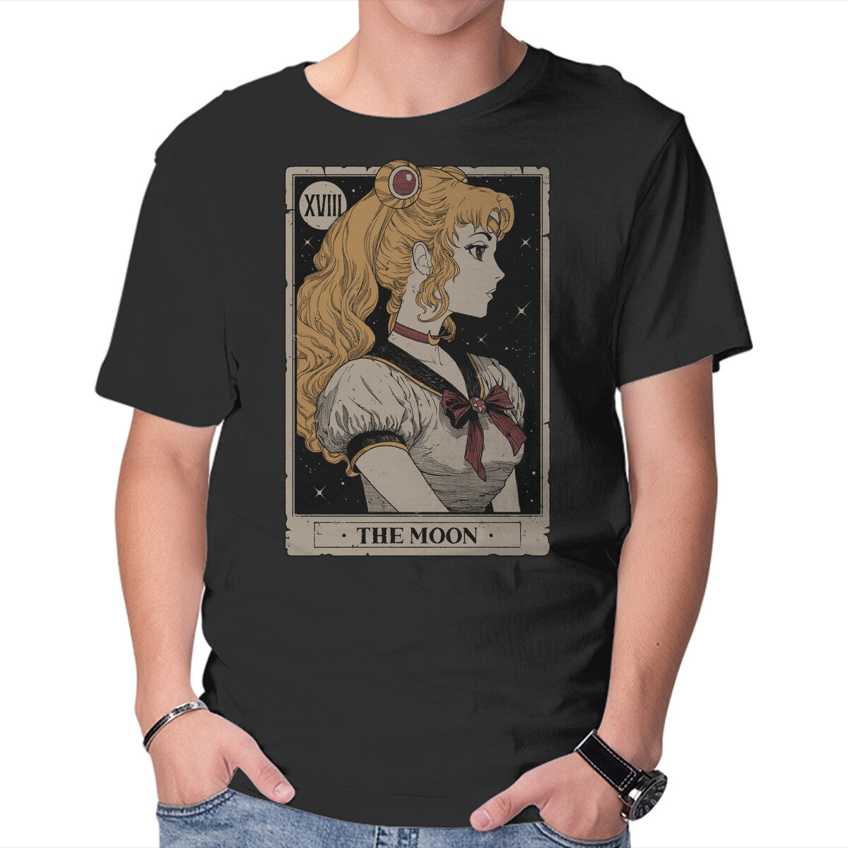 Unisex Crew Neck T-Shirt The Moon Tarot Graphic Short Sleeve Casual Tee XL