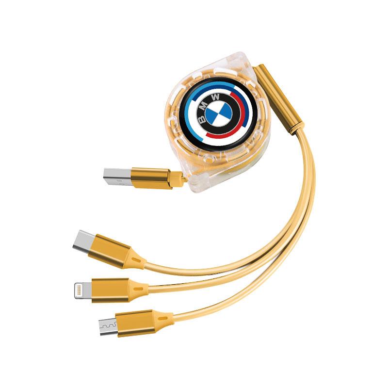 DKHN5 Retractable Car Charging Cable 3 in 1 Multi USB Cord For BMW Performance F25 F26 F15 F16 E90 E91 E92 E60 E84 G22 G32 F13 Sticker