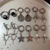6pcs Set Punk Rock Sliver Color Spiral Vortex Stars Hearts Pendant Hoop Earrings for Women Men Friends Gothic Y2K Jewelry Sets