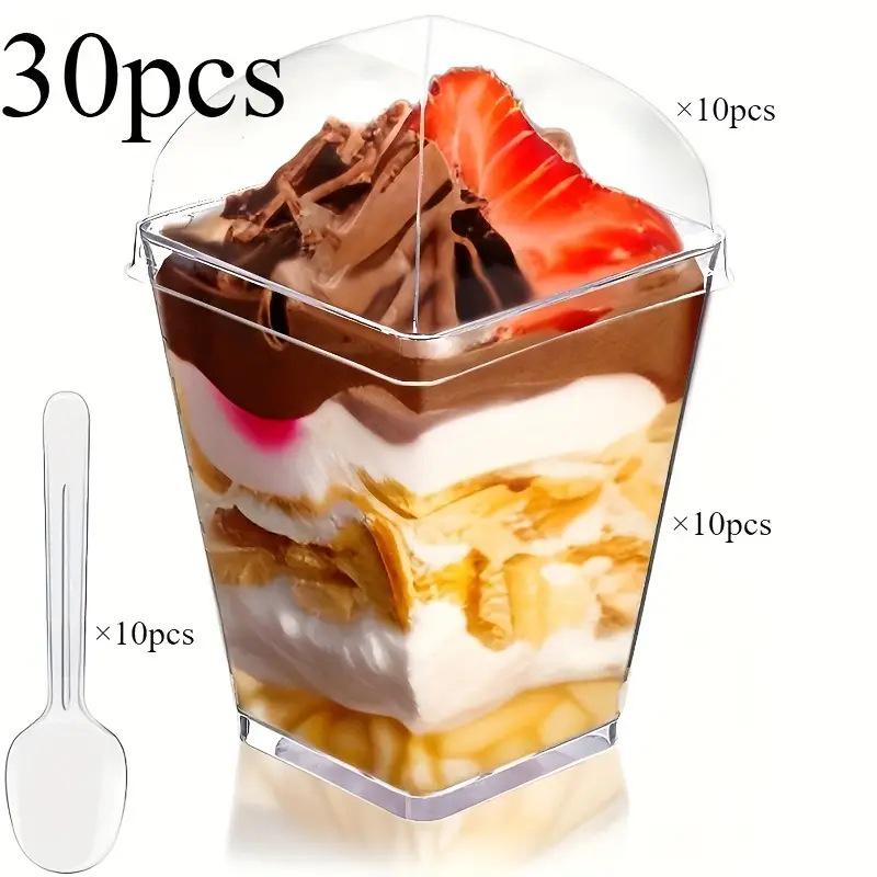 Set de Coupe à Dessert Carrée Conique 160 ml: Capacité 5oz avec couvercle et cuillère pour apéritifs de fête, pudding, fruits, glace ou yaourt.