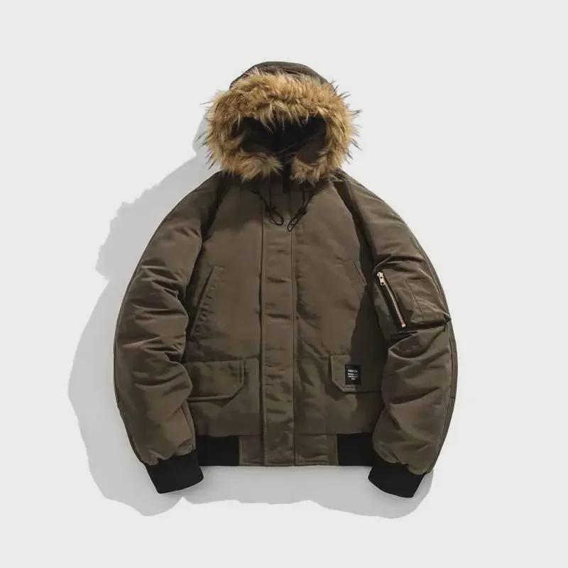 Herren Winter Kapuzenjacke mit Pelzkragen Lässige Baumwolljacke für Paare