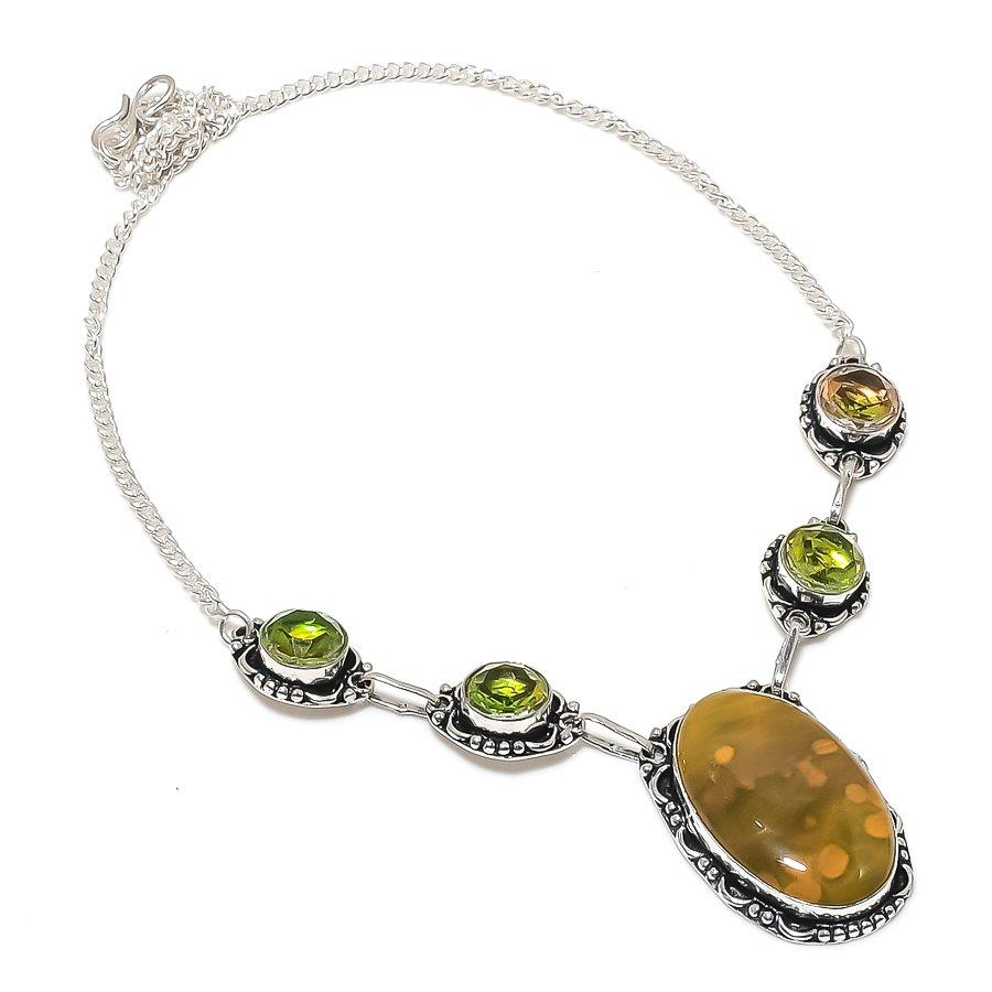 

Natural Ocean Jasper, Citrine 925 Sterling Silver Jewelry Necklace 18 w9F14