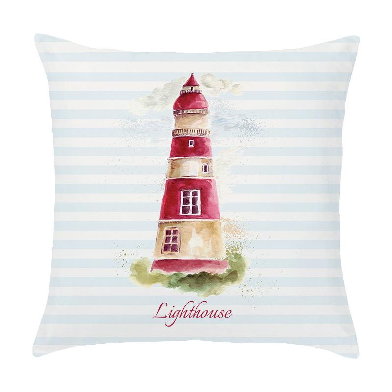 Cartoon Sailing Hot Air Balloon Lighthouse Pattern Cushion Cover Home Living Room Sofa Short Plush Pillow Case 45X45Cm