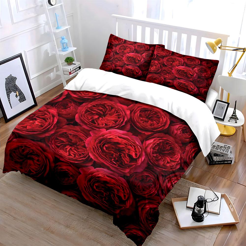 Dense Cluster of Red Roses Print Soft Comfortable Duvet Cover Bedding Set Included 1*Duvet Cover 2*Pillowcases Luxury Gift