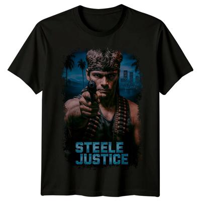 Steele Justice (1987) T-Shirt im Retro-80er-Jahre-Stil, inspiriert von Filmplakaten