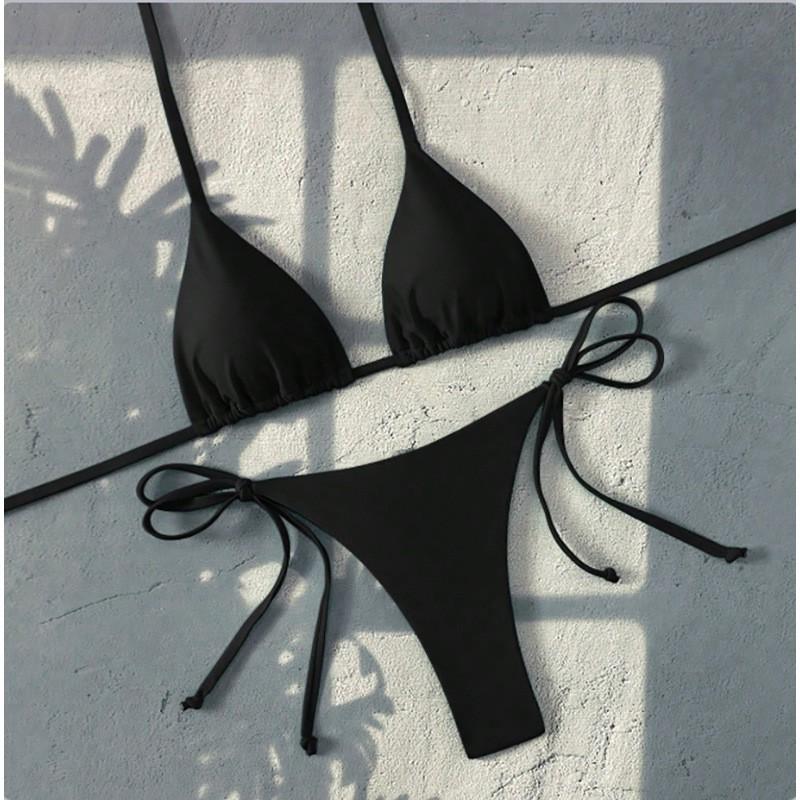 Solid Color Lace Up Split Swimsuit Women's Bikini Beach Hot