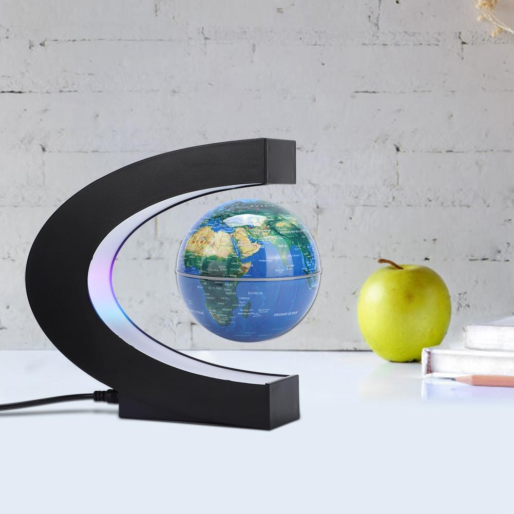 4in C shape Magnetic Levitation Floating Globe Luminous Rotation Globe Home Desktop Decoration