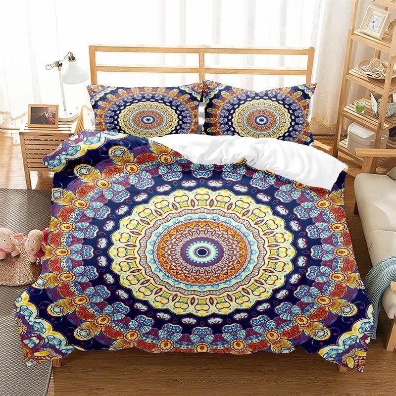Psykedelisk Mandala Påslakan Bohemia 3D Blommig Sängkläder Set Mikrofiber Abstrakt Geometrisk Täcktäck Cover För Barn Vuxen Dekor