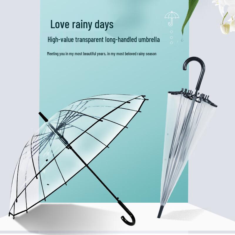 16-Rib Transparent Semi-Automatic Straight Umbrella