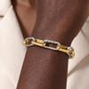 Two Tone Twist Link Paperclip Bracelet for Women, Chunky Stainless Steel Bracelet Adjustable Link, 18k Gold Plated Jewelry