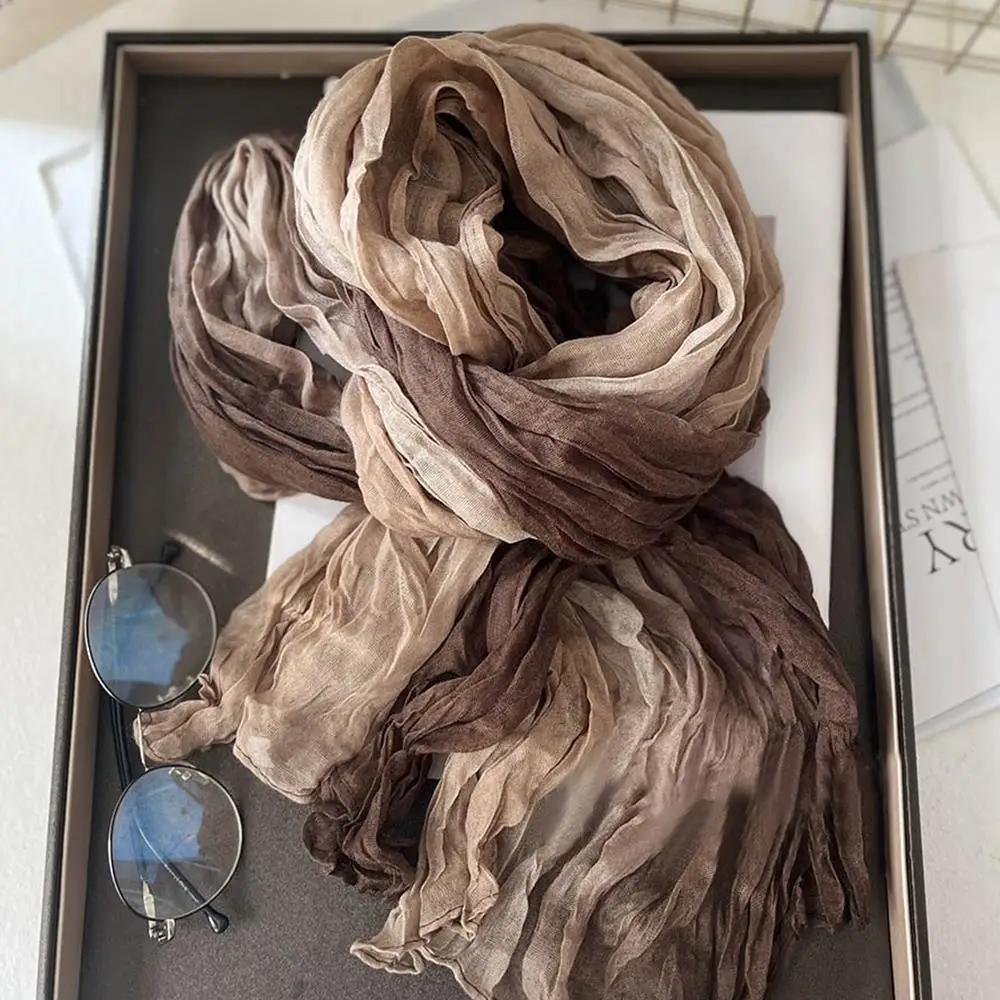 

Шарф Хлопок Конопля Градиент Синий Осень Зима Ретро Универсальный Печатный Женский Длинный Складной Шаль Мягкий Новый Модный Тенденция кофейный