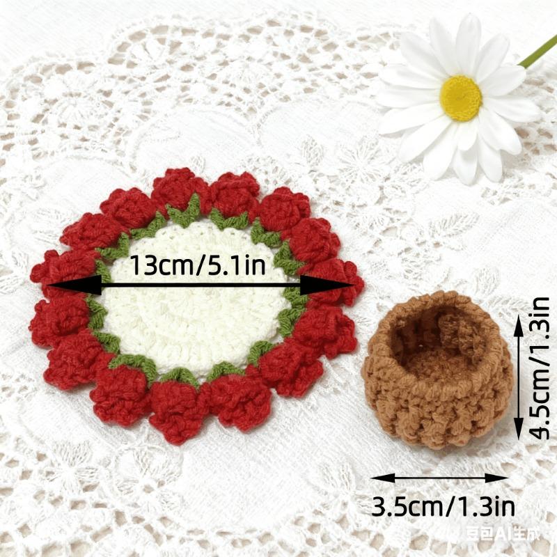 Sottobicchiere Fatto a Mano a Forma di Rosa Lavorato a Maglia, Sottobicchiere Floreale Carino, Fioriera all'Uncinetto, Decorazione in Tessuto Stile Bohémien, Decorazione da Tavola, Sottobicchiere Durevole