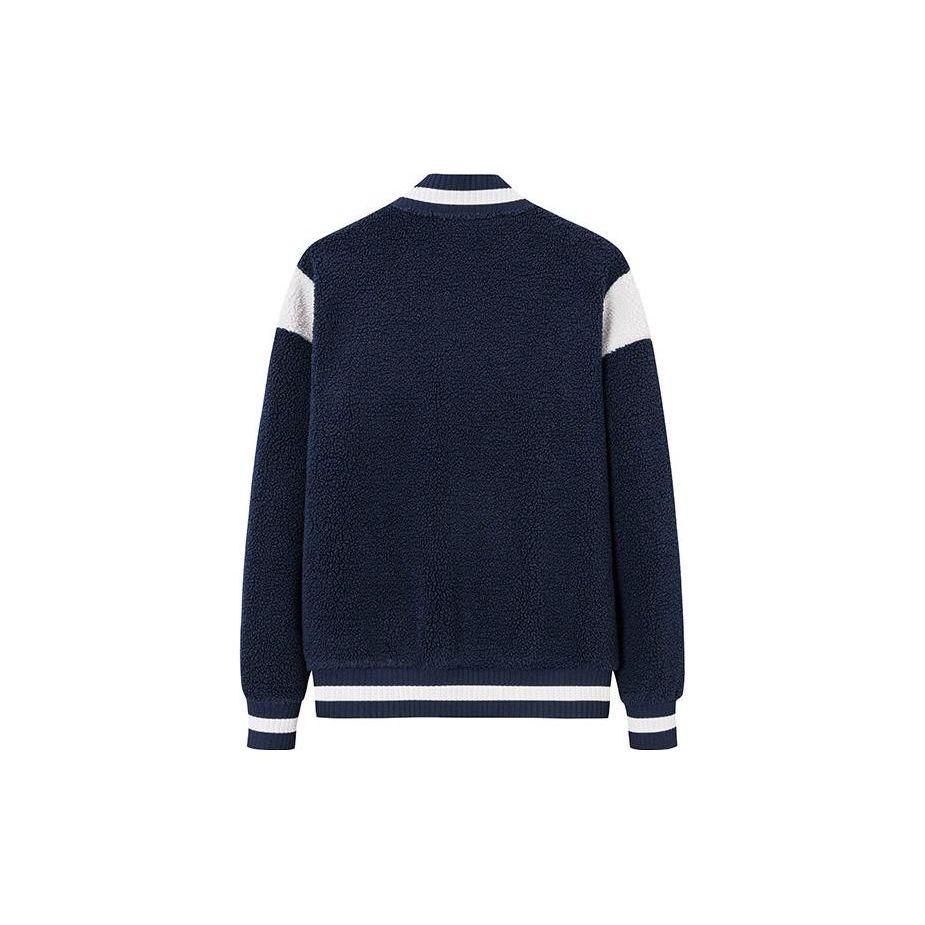 Anta Lifestyle Series Letter Color Block Single-Breasted Thick Long Sleeve Baseball Jacket Unisex jackets Deep-Navy 152348710-2