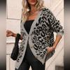 Womens Oversized V-Neck Leopard Print Knit Cardigan Long Sleeve Casual Sweater Winter