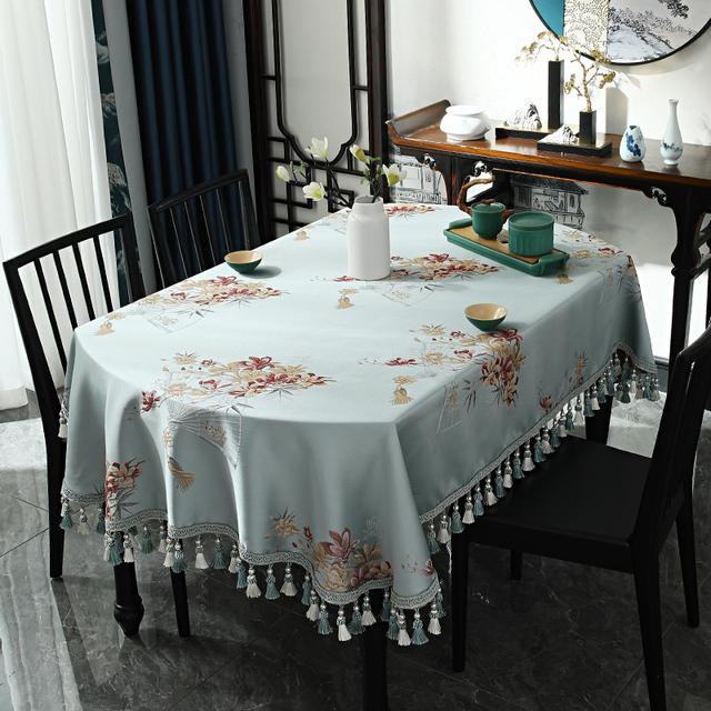 Chinese Tassels Oval Tablecloth For Dining Table Party Luxury Kitchen Coffee Table Cover Fabric 3d Jacquard Home Decoration