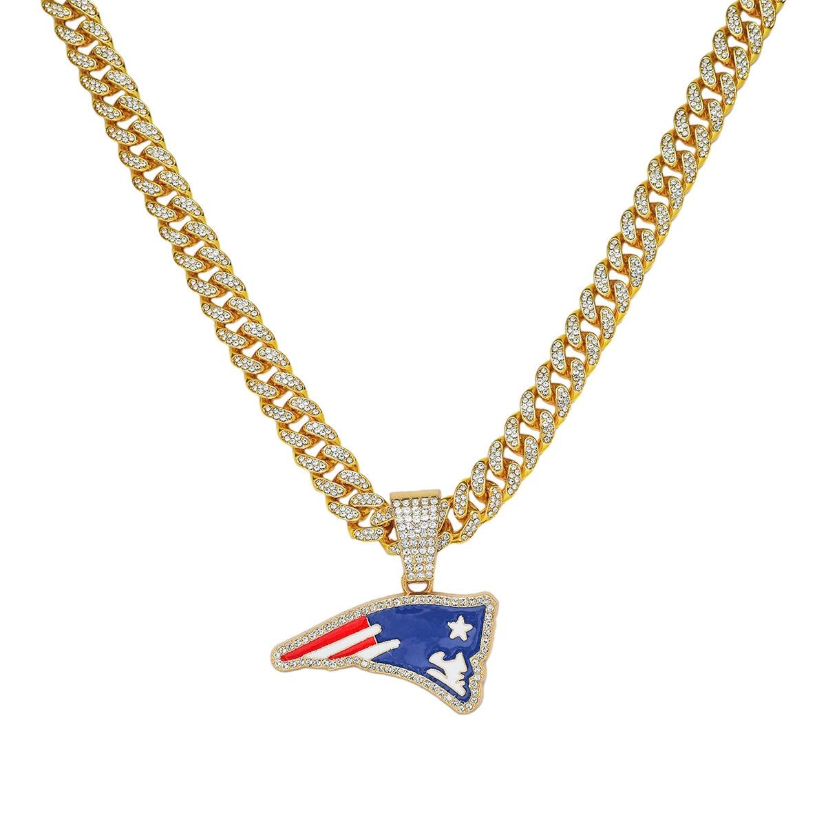 Wholesale Nfl Us Football Team Charms Rhinestone Sparkly Hip-pop NFL Teams LOGO Cuban Chain Necklaces 20inches(50.80cm)&FASHION