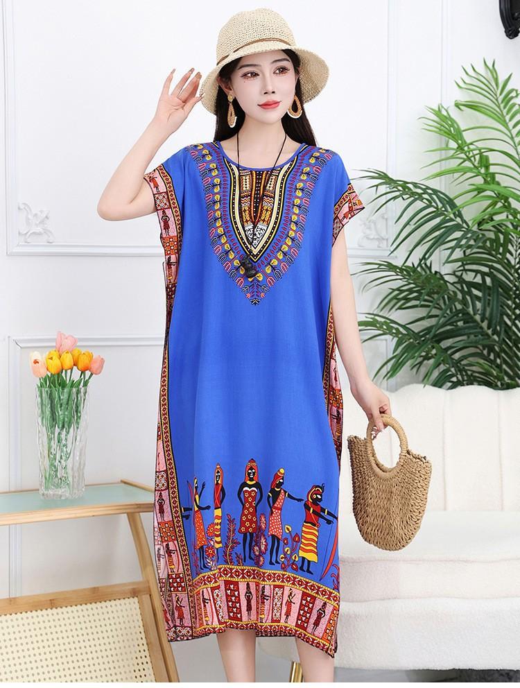 Thai Dress Medium and Long Loose Casual Large Size Meat-covered Seaside Beach Cotton Silk Dress