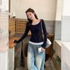 Fake two-piece contrasting color splicing design sense long-sleeved T-shirt women's autumn new slim-fitting and thin bottoming shirt top