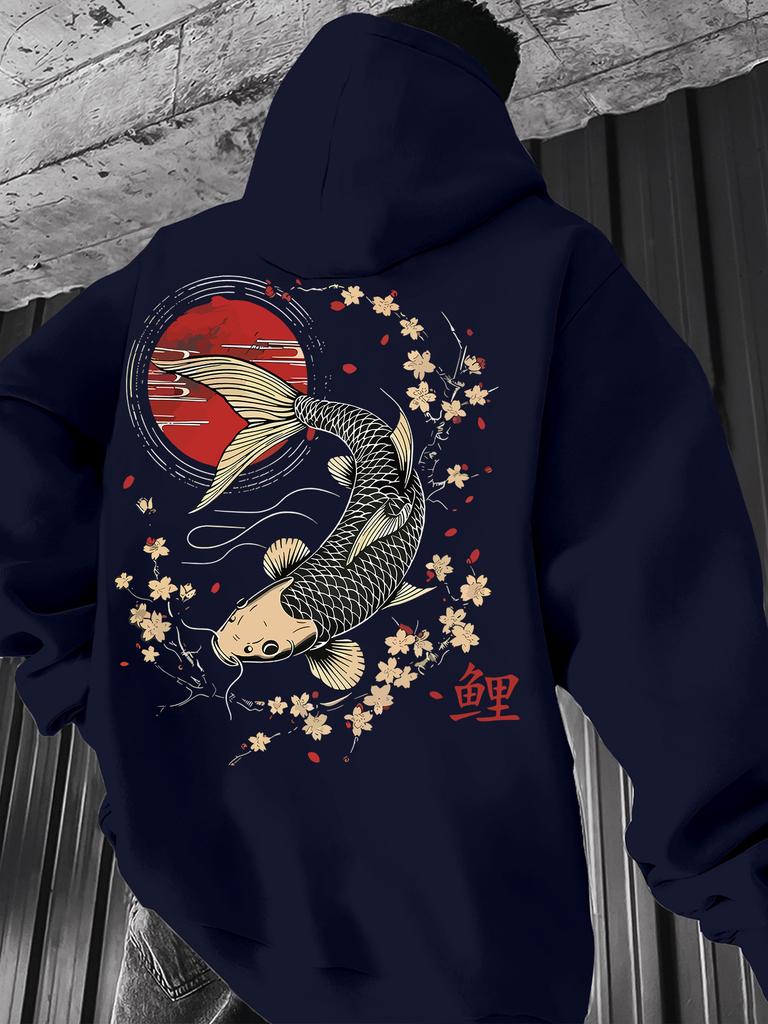 Felpa Sportiva Hip Hop alla Moda per Bambini, artwork di carpa orientale, silhouette rilassata per l'uso quotidiano di ragazzi e ragazze.