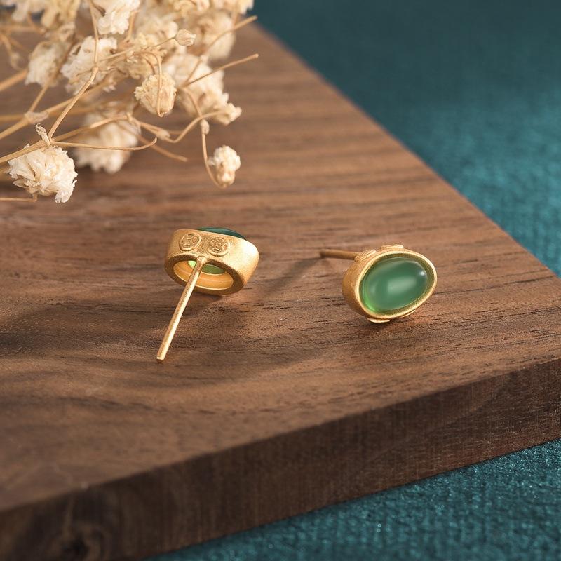 PANJBJ 925 Sterling Silver Hotan Jade Stud Earring for Women Girl Round Vintage Luxury Jewelry Banquet Gift Dropshipping