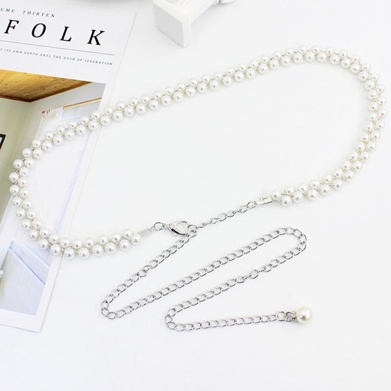 Elegant  Pearl Waist Chain Ladies Thin Waistband Dress Skirt Sweater Belt EMA