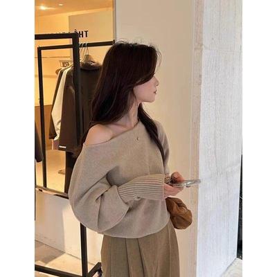 Maglione a Maniche a Lanterna Off-Shoulder - Stile Coreano Lento Chic Blusa da Donna 2025
