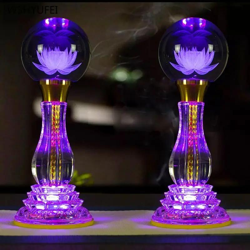 2pcs new crystal lotus Candlestick holder for household use Buddha Guanyin rainbow lotus lamp feng shui ornament