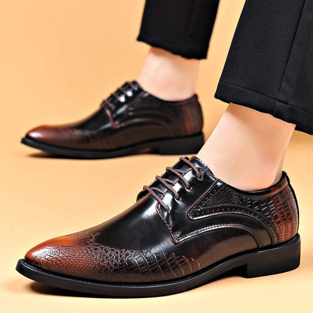 Mens Dress Shoes Business Casual Crocodile Embossed Pointed Toe Large Size Leather Shoes