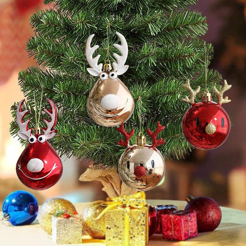 2PC Elk Christmas Ball Ornaments Plastic Xmas Tree Painted Reindeer Hanging Pendants Ball Ornaments Home Party Festival Decor